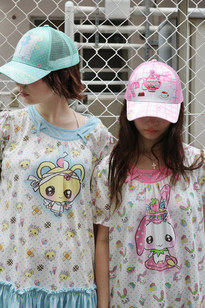 Bear And Rabbit Print Layered-Look Dress