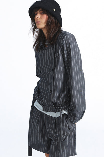 Striped Double-Breasted Blazer and Shorts Set-Up