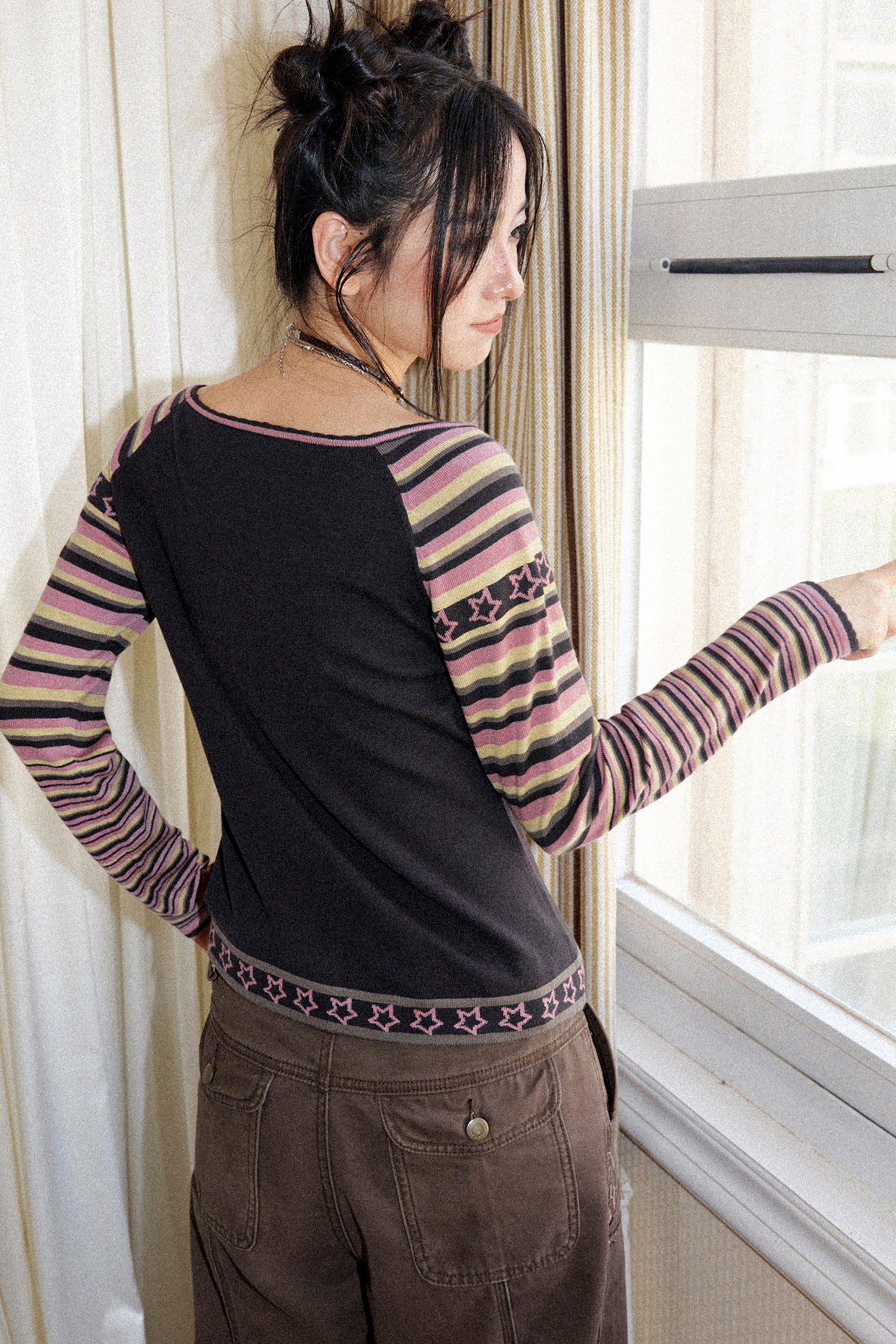 Butterfly Jacquard Striped Sweater