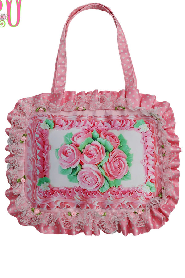 Rose Cake Ruffle Handheld Crossbody Tote