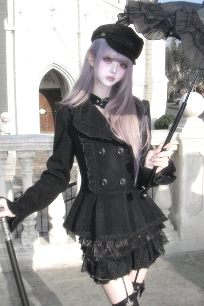 Detachable Bow Woolen Coat and Dress Set