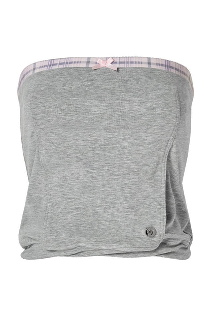 Gray Pink Plaid Bow Tube Top