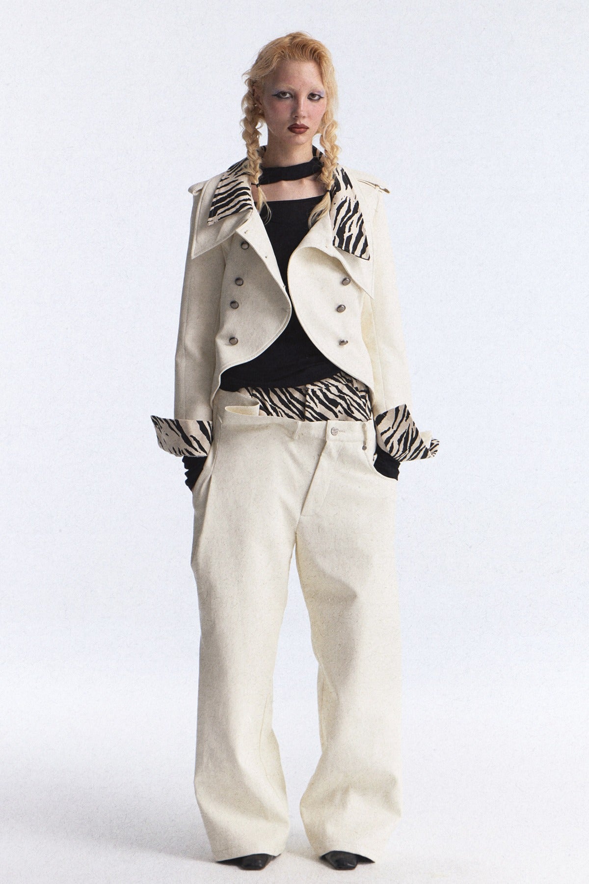 Zebra Print Patchwork Asymmetrical Double-Breasted Jacket