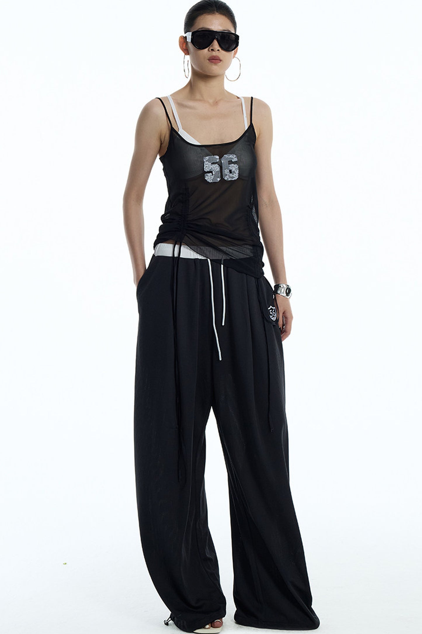 Black White Color-Block Sports Pants