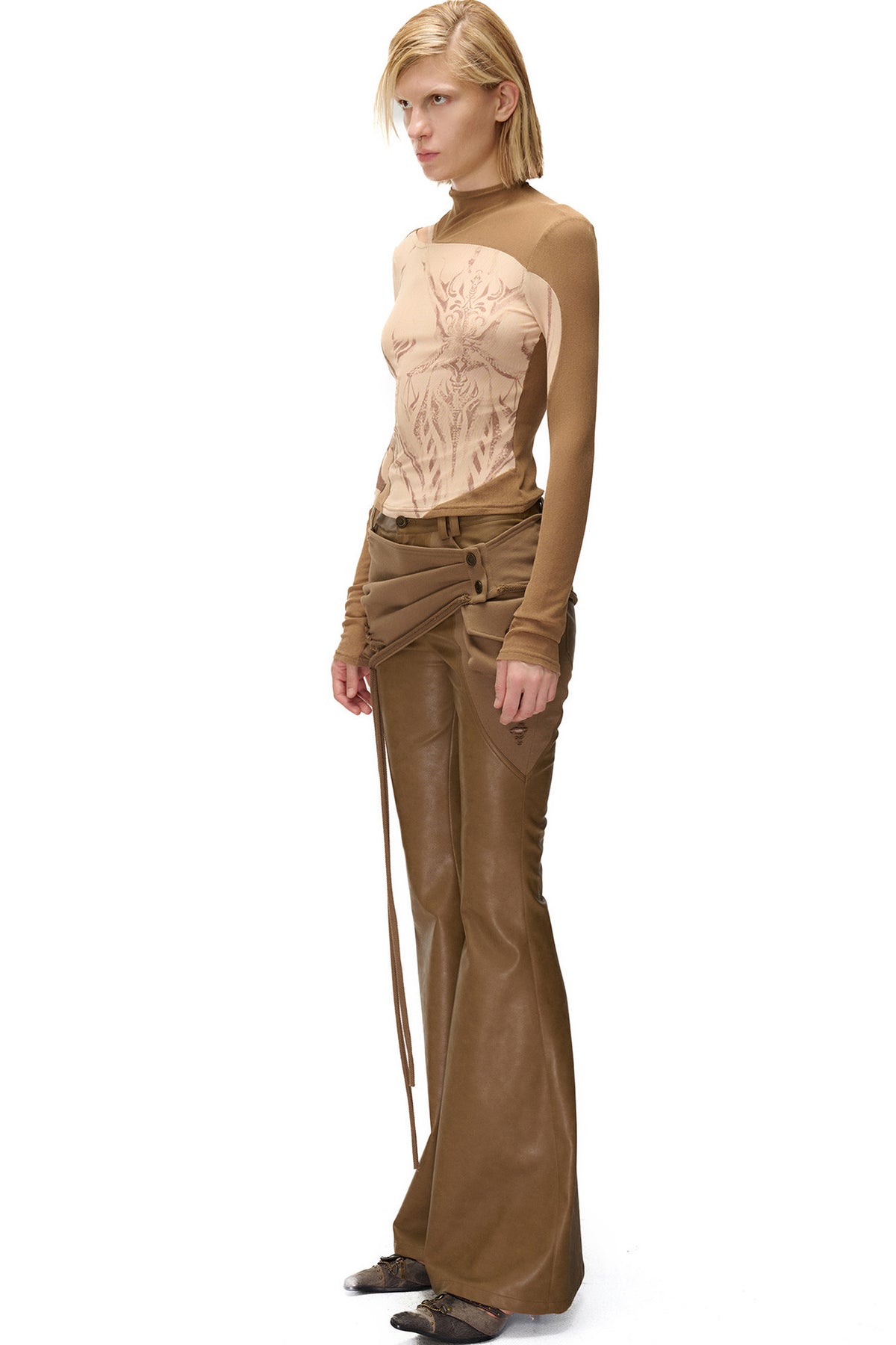 Weight Fragment Printed Mesh Half-High Collar T-Shirt
