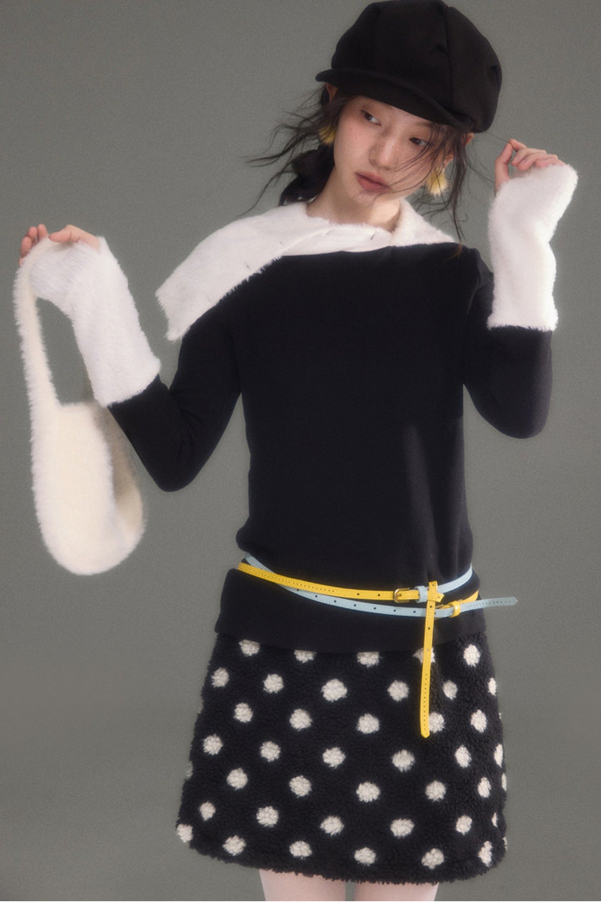 Fluffiger A-Linien-Rock mit hohem Bund und Punkten