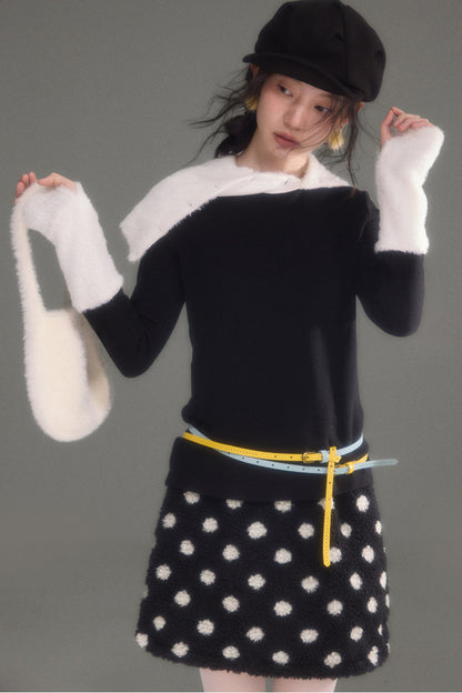 Fluffiger A-Linien-Rock mit hohem Bund und Punkten