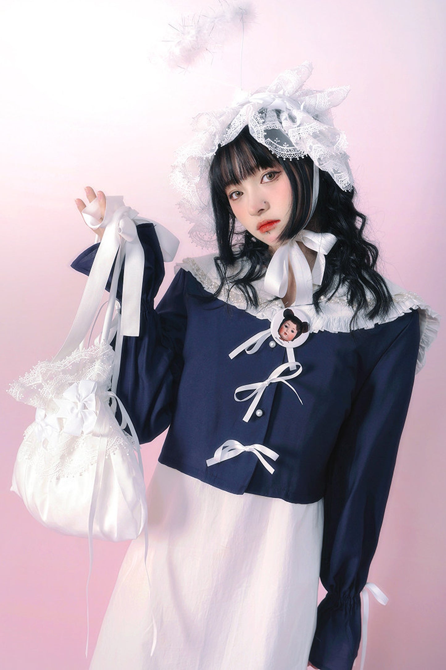 리본 천사 하트 브로치