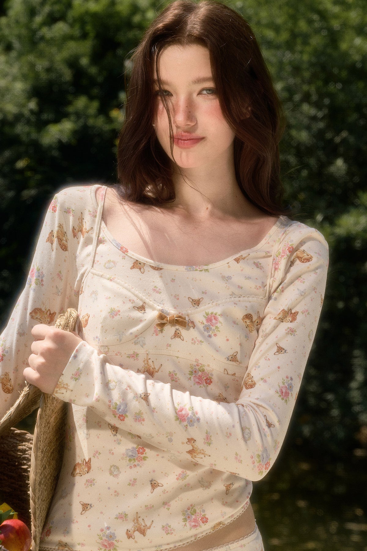 Deer Print Camisole Top Skirt Set-Up