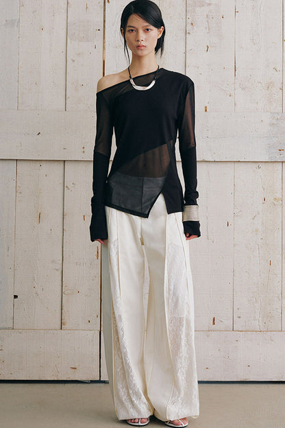 Asymmetrical Sheer Long Sleeve Blouse