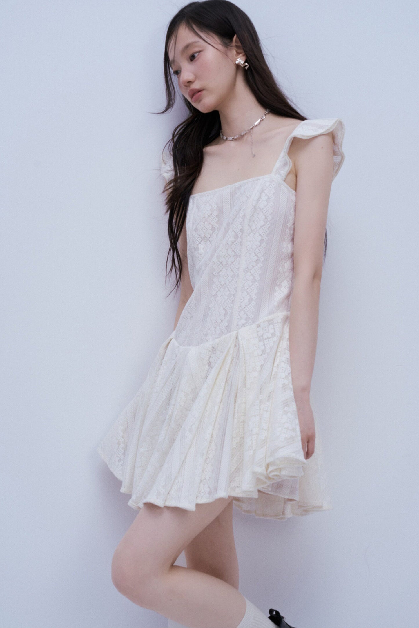 Heavy Layered Pleated Lace Jacquard Dress