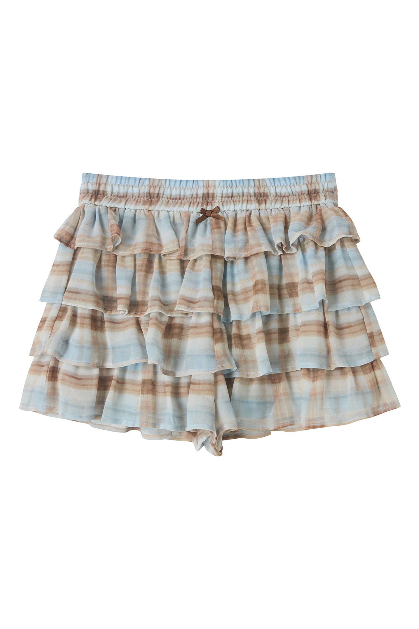Blue Plaid Lace Trim Camisole And Ruffle Skirt Set