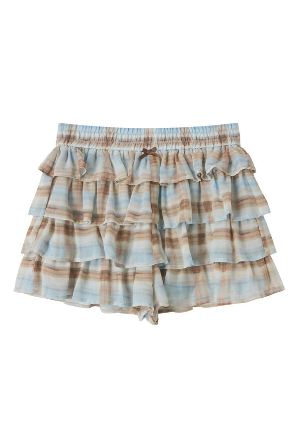 Blue Plaid Lace Trim Camisole And Ruffle Skirt Set