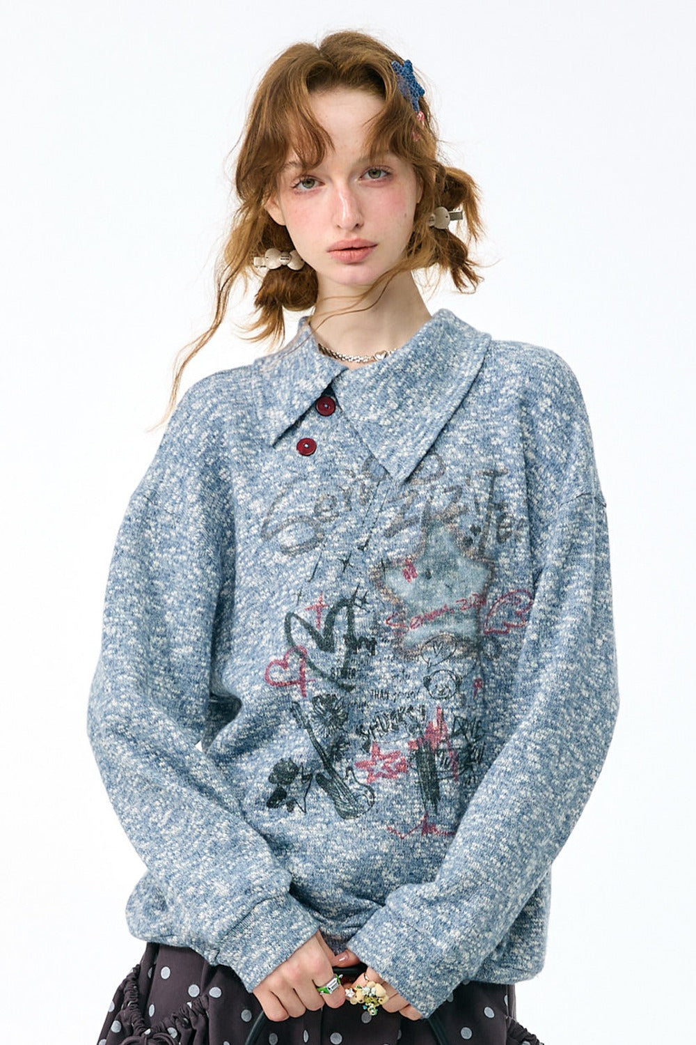 Slant Neck Jacquard Sweater
