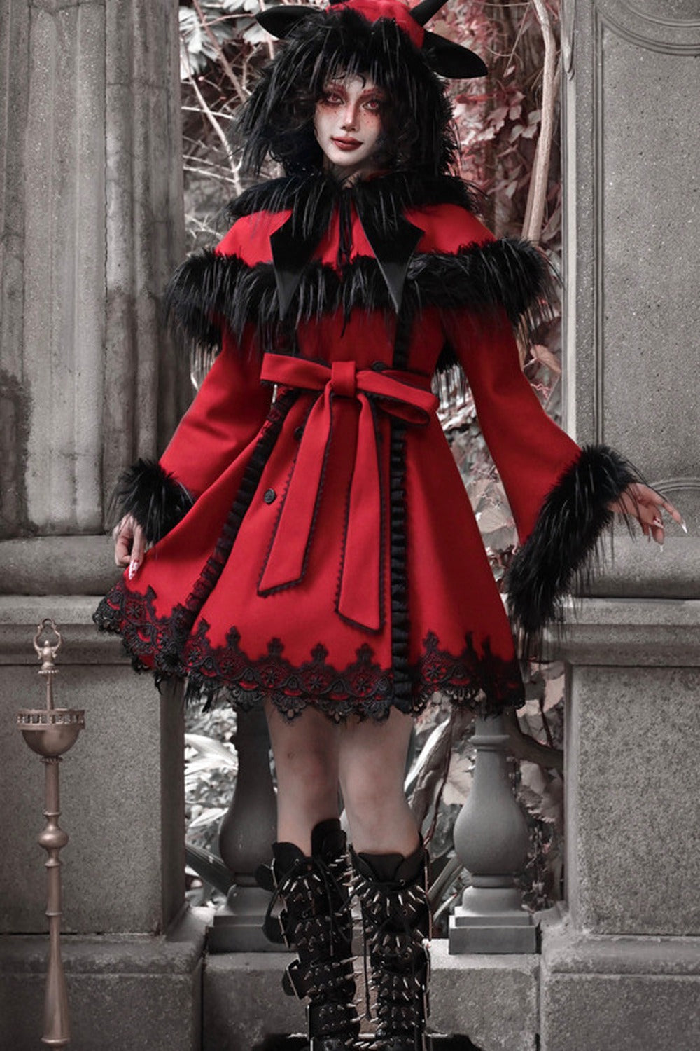 Gothic Bat Collar Woolen Cape Set