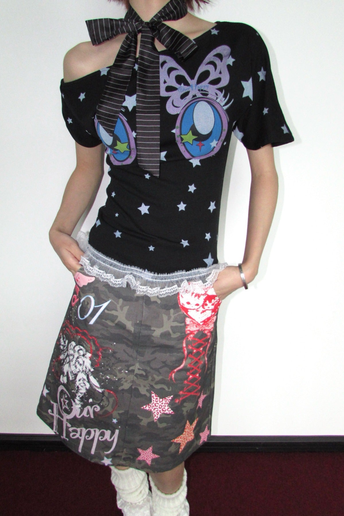 Graffiti Camouflage Midi Skirt