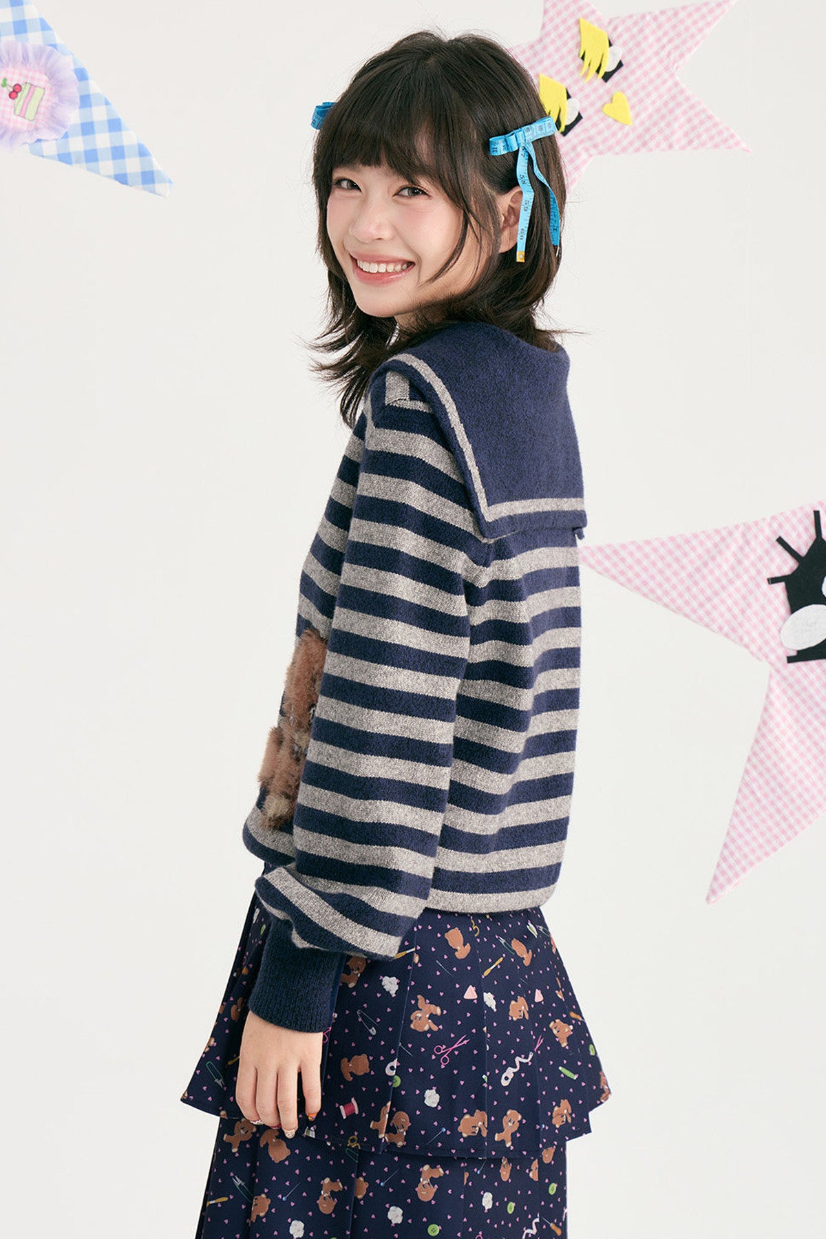 Bear Sailor Collar Chunky Knit Sweater