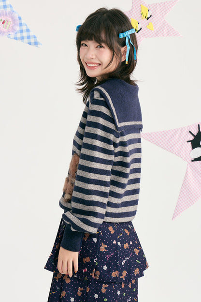 Bear Sailor Collar Chunky Knit Sweater