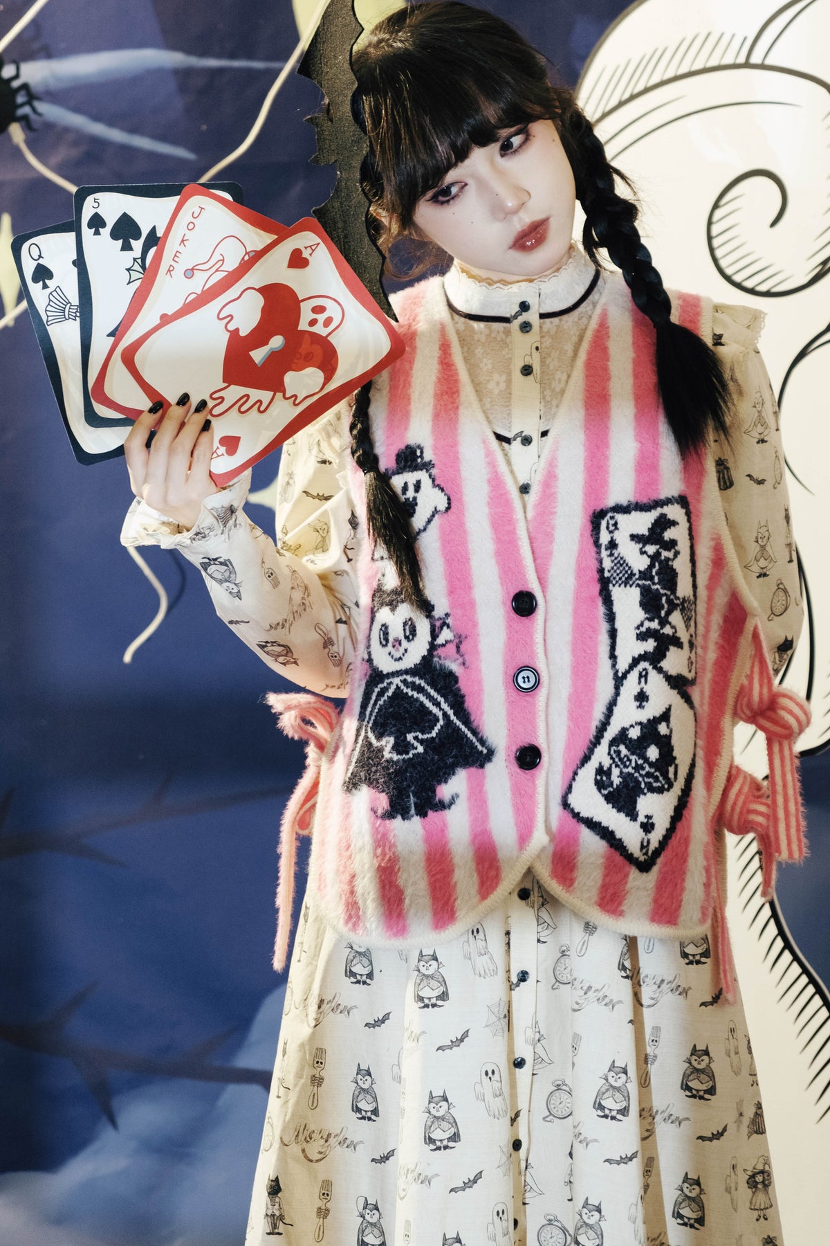 Dracula Poker rosa-weiß gestreifte Weste