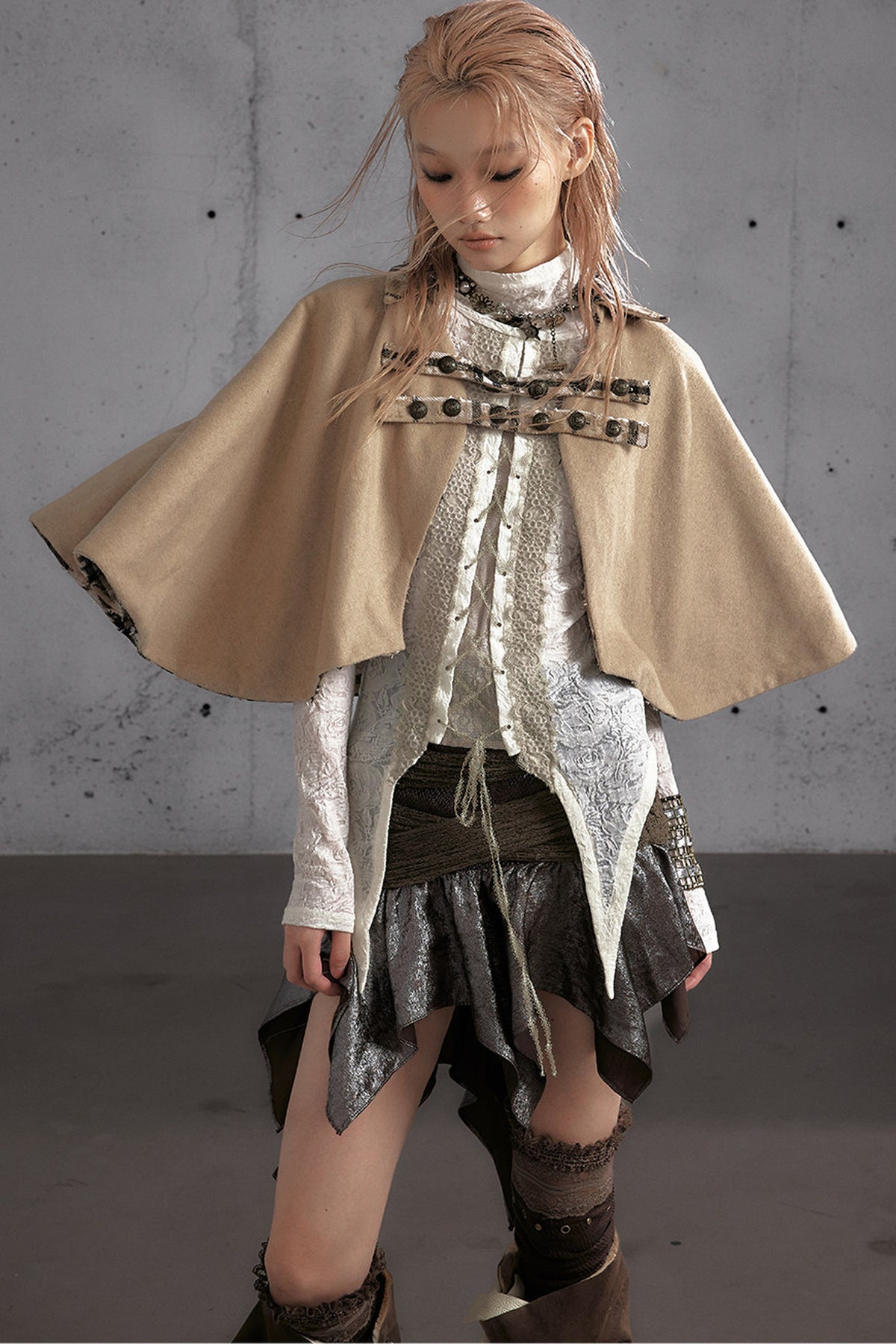 Reversible Wool Blend Plaid Cape