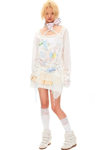 Lace Trim Drawstring Top