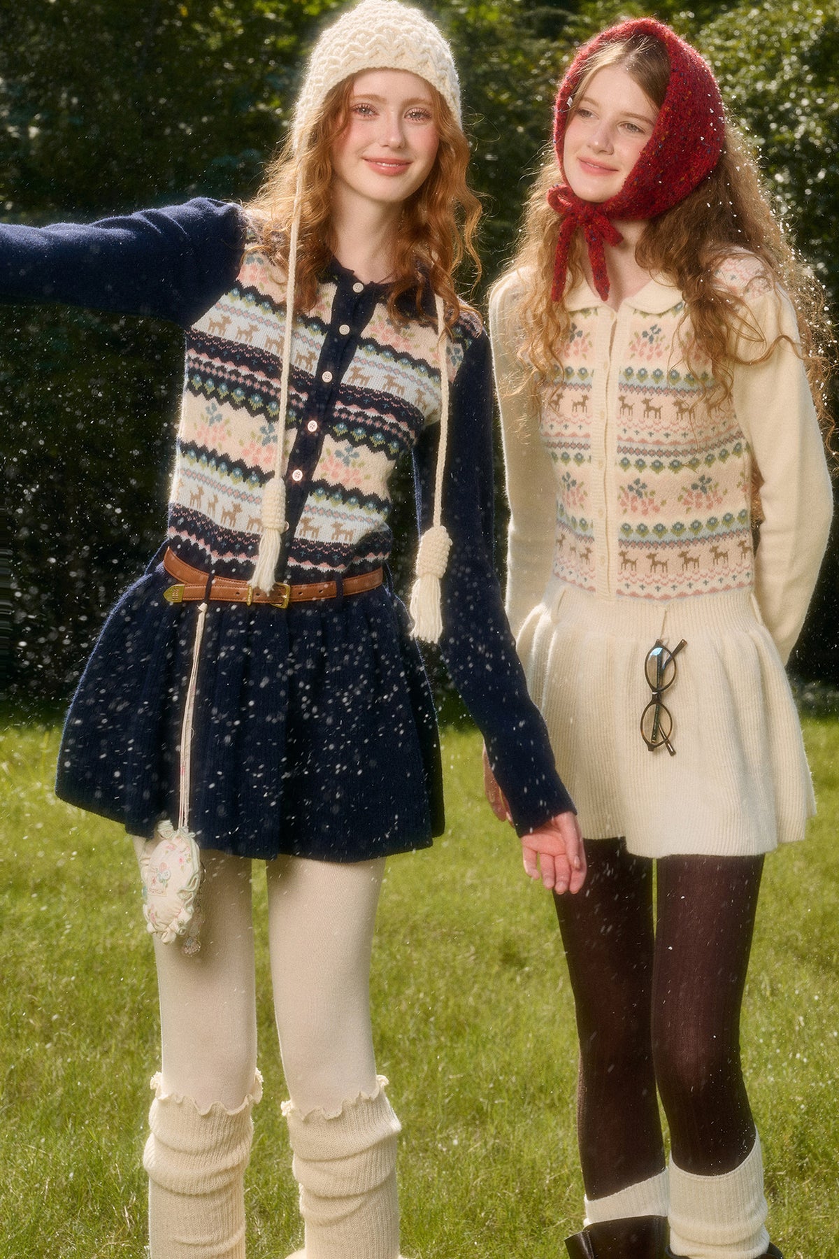 Plisseekleid mit Rentier-Fair-Isle-Muster