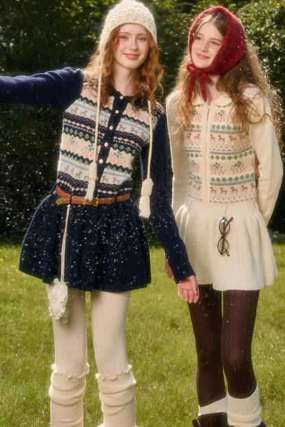 Plisseekleid mit Rentier-Fair-Isle-Muster