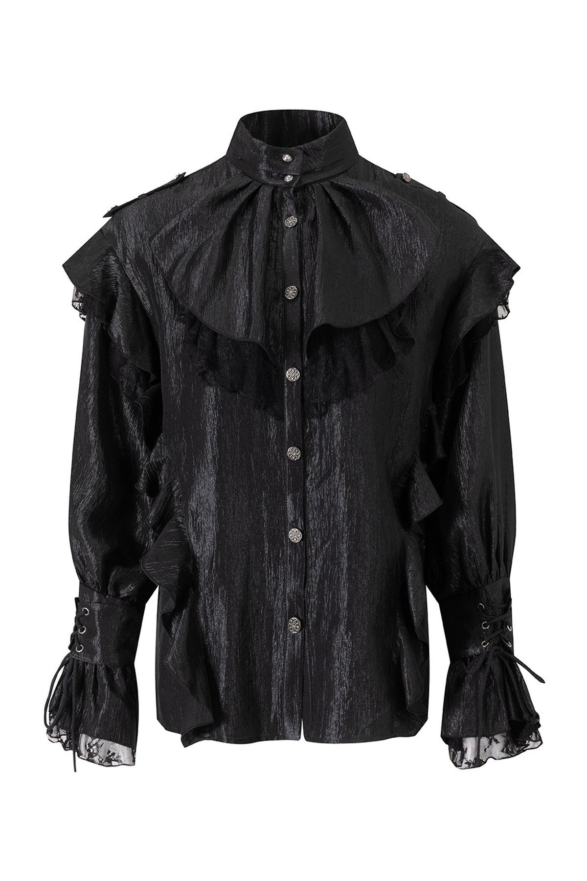 High Collar Ruffle Acetate Shirt