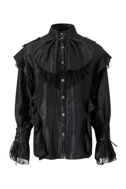 High Collar Ruffle Acetate Shirt