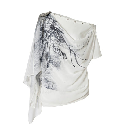 Off-Shoulder Print Chiffon Top
