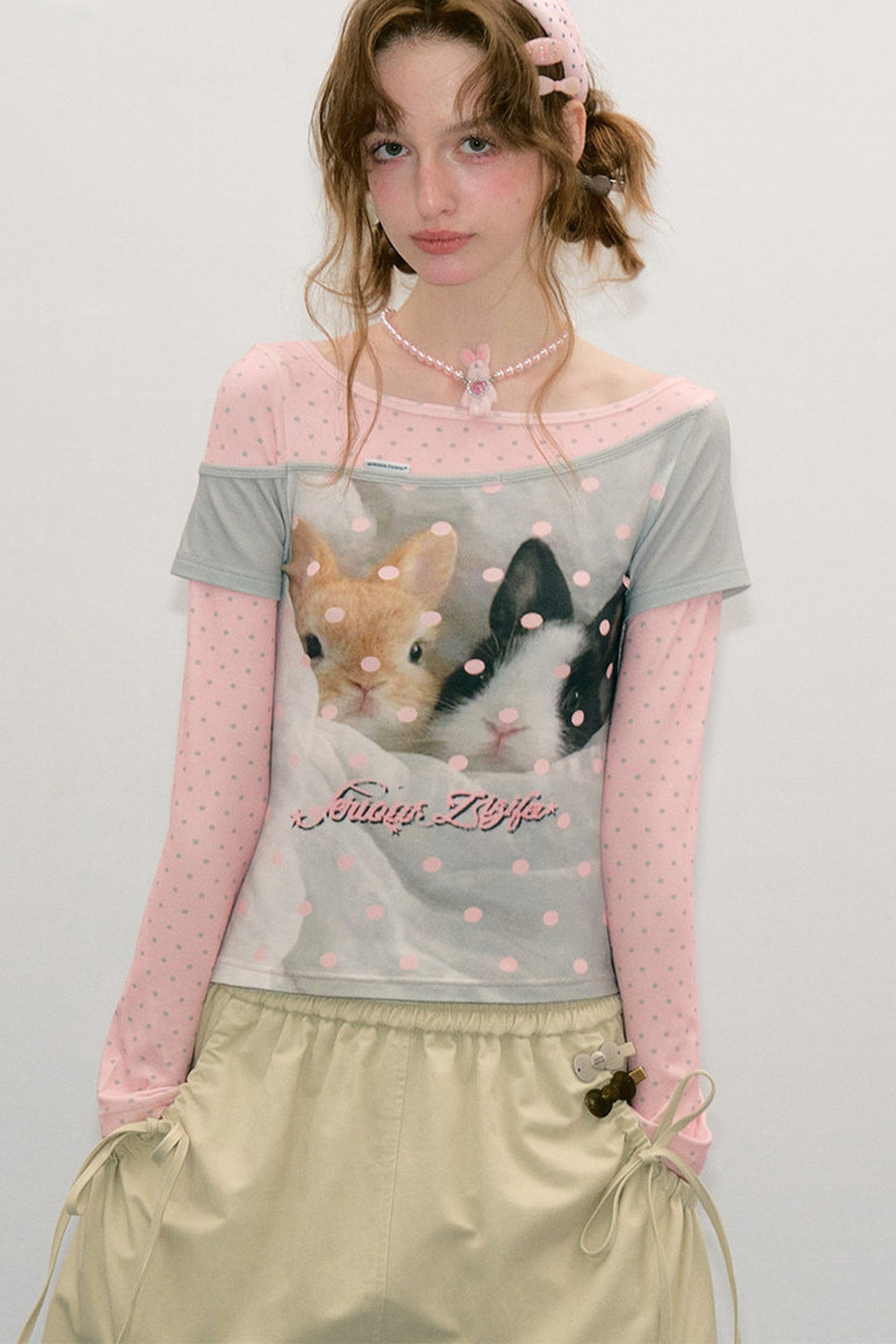 Haut color-block en patchwork avec imprimé lapin