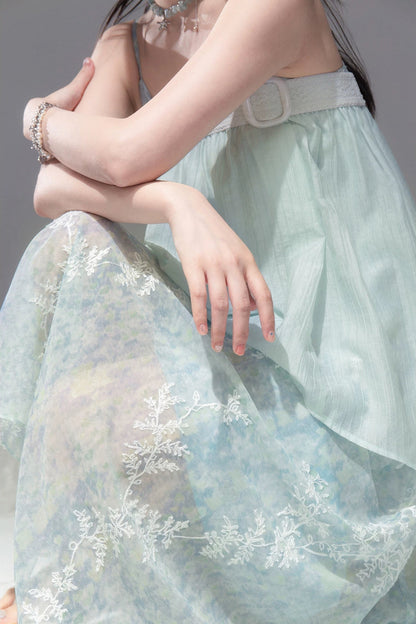 Glänzendes aquagrünes Trägerkleid-Set