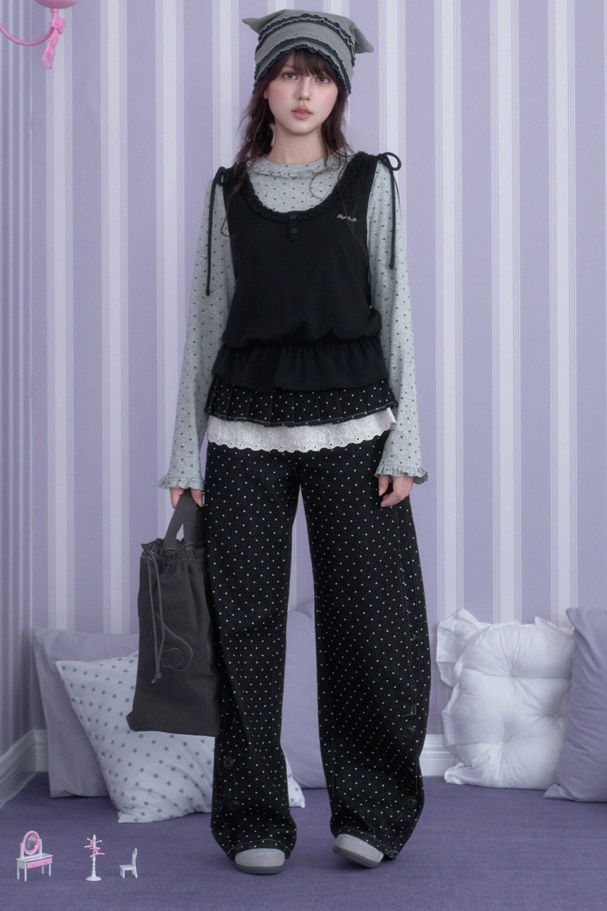 Y2K Gray Black Layered Vest Top Set-Up