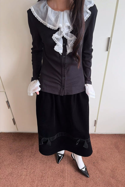 Lace Patchwork Ruffle Sleeve Cardigan