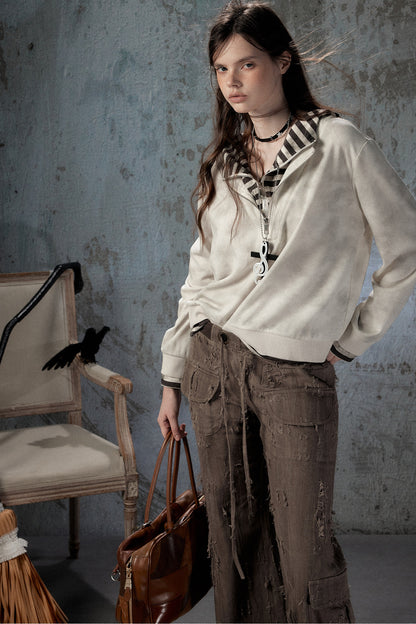 Felpa con cappuccio leggera tie-dye con mezza zip
