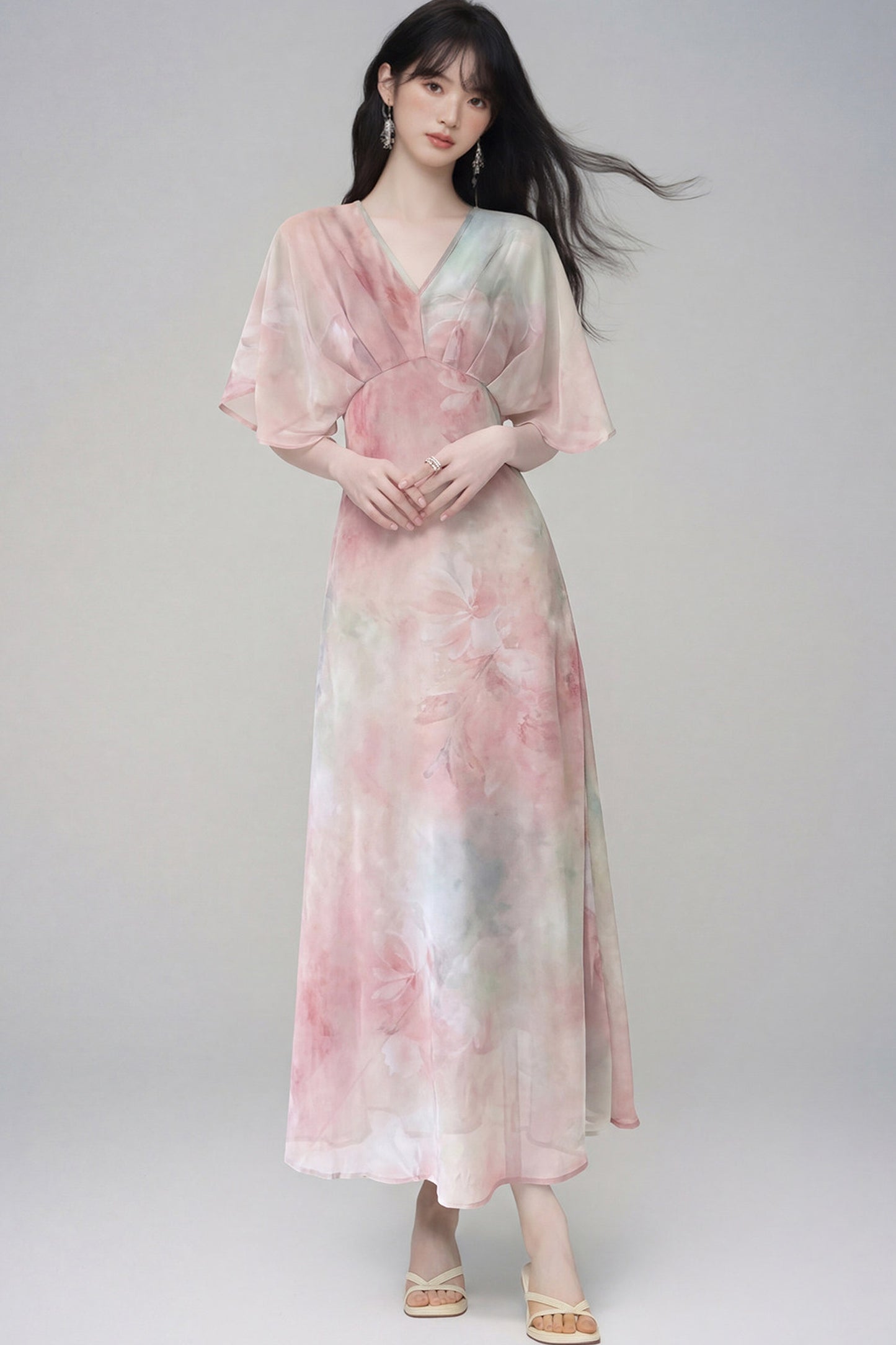 Pink Lotus Gradient Floral Dress