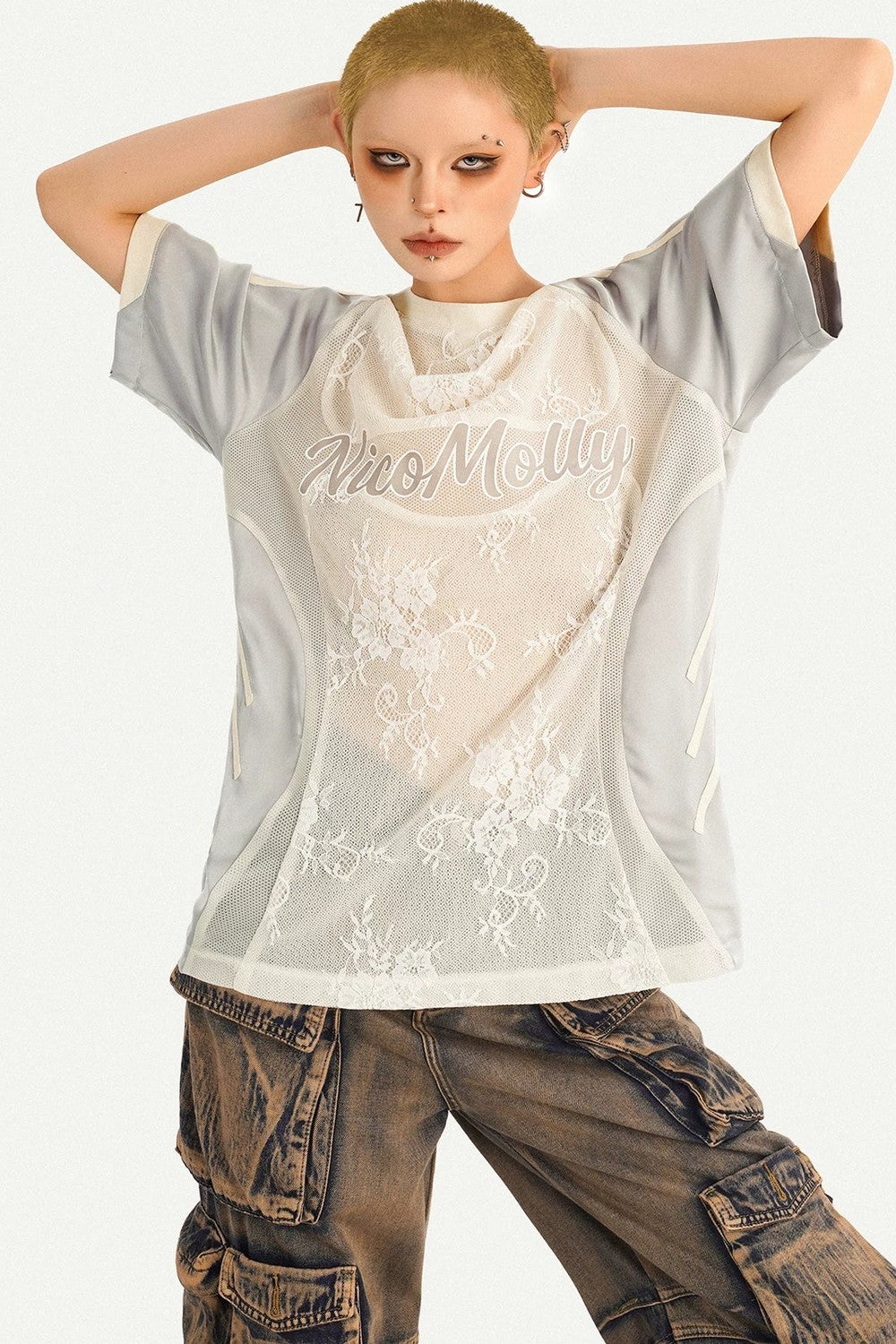 Silver Lace Splicing Top
