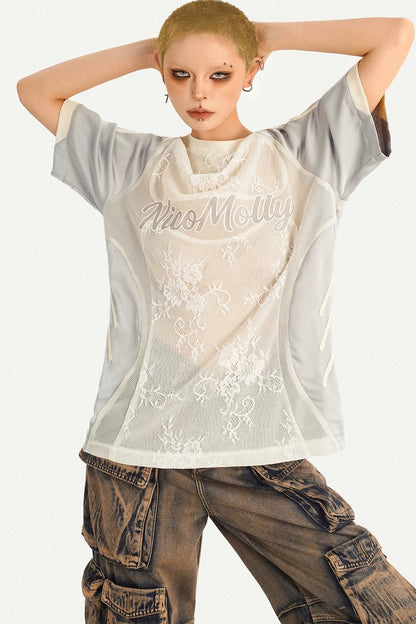 Silver Lace Splicing Top