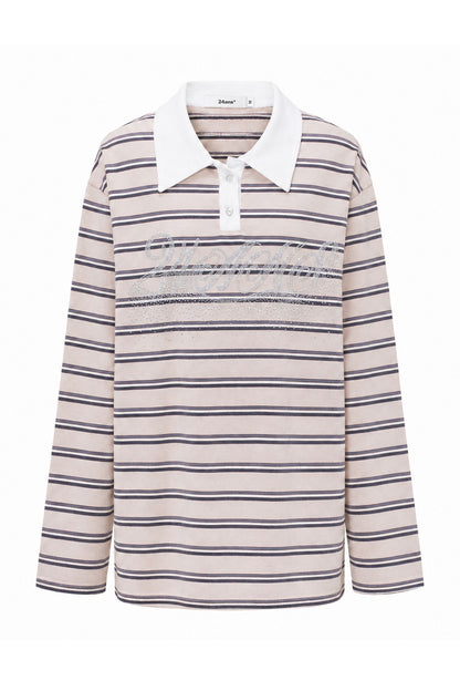 Color-Blocked Striped Rhinestone T-Shirt