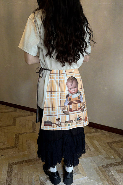 Transparent Doll Print Bowknot Apron Skirt
