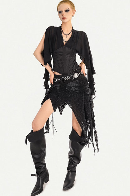 Elegant Structured Black V-Neck Blouse