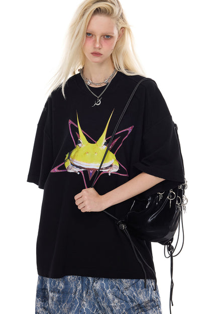 Y3K Punk Horned Frog Print Blouse