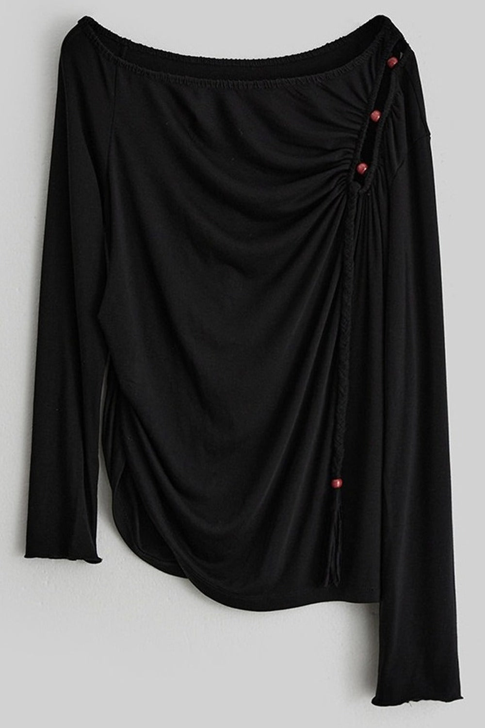 Beaded Lyocell Wool Knit Long Sleeve Top