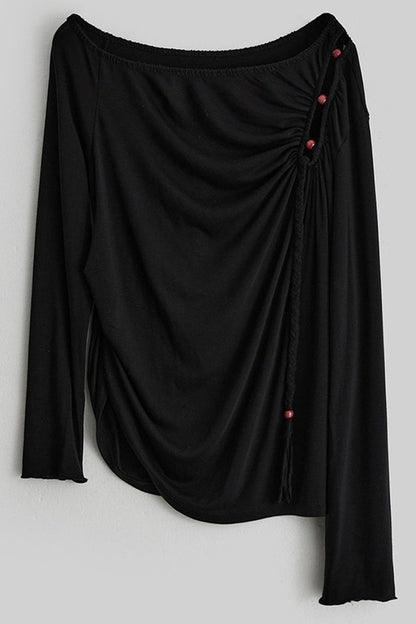 Beaded Lyocell Wool Knit Long Sleeve Top