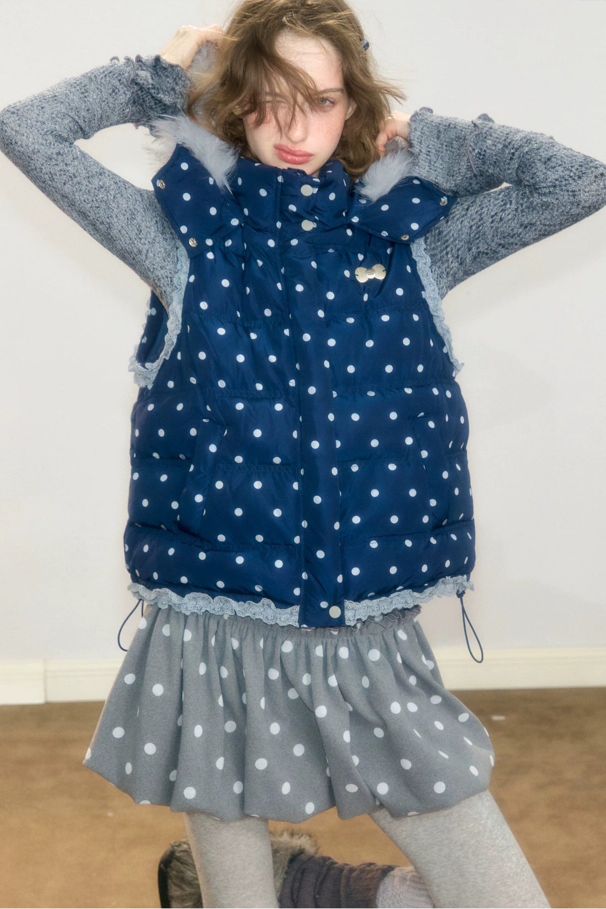 Polka Dot Hooded Down Vest