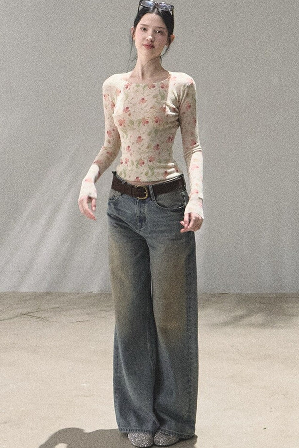 Vintage Hand-Painted Wide Leg Jeans Set