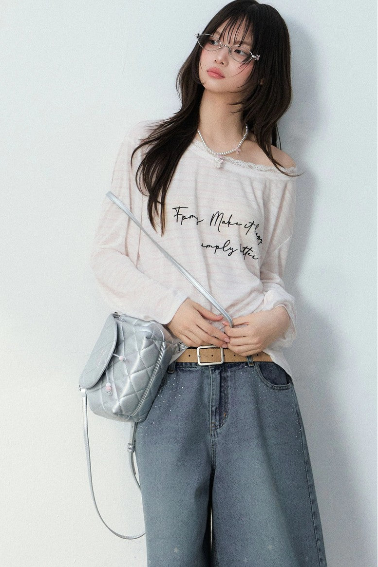 Striped Lace Off-Shoulder Top