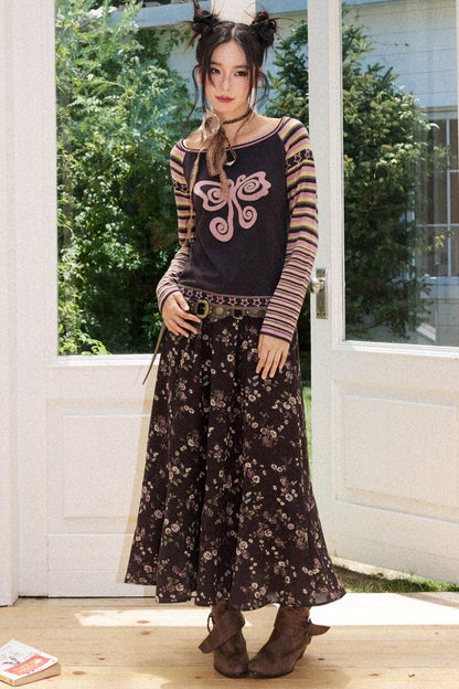Vintage A-Line Elastic Waist Skirt
