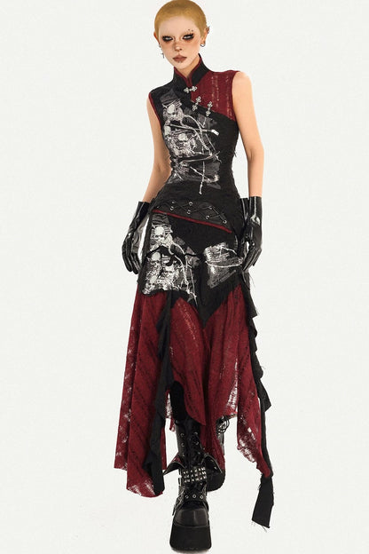 Dark A-Line Color-Block Skirt
