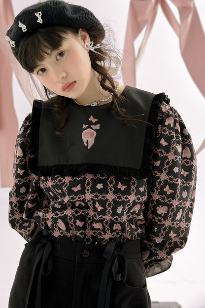 개성 있는 퍼프 소매 블라우스